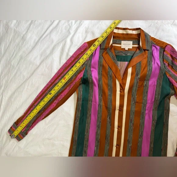 Sézane Multicolor Striped Button Down Blouse Copper Pink Green Parisian Chic S - Picture 10 of 12